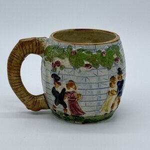 Vintage 1940’s Majolica Hand Painted Small Barrel Pitcher. Made In Japan